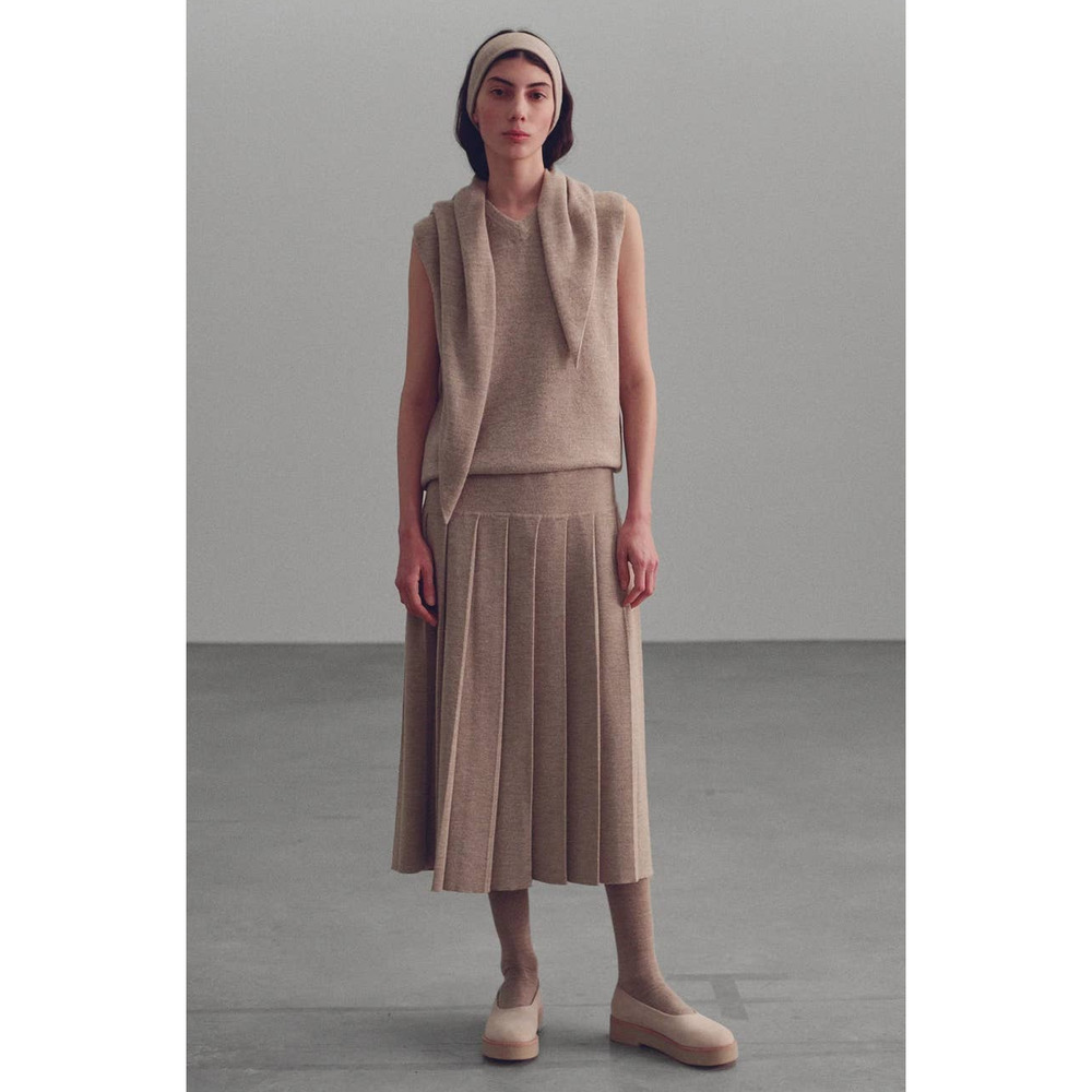 Lauren Manoogian Pleat Skirt Camel Sz 1 Small NWT Pleated Drop Waist Wool Alpaca